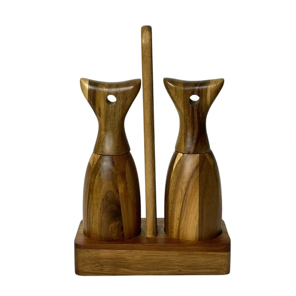 Acacia Wooden‎ Refillable Salt and Pepper Grinder Set With Tray